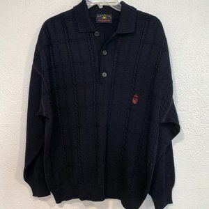 Vintage IL Granchio Black Pullover Polo Sweater Wool Blend Made in Italy Mens Lg